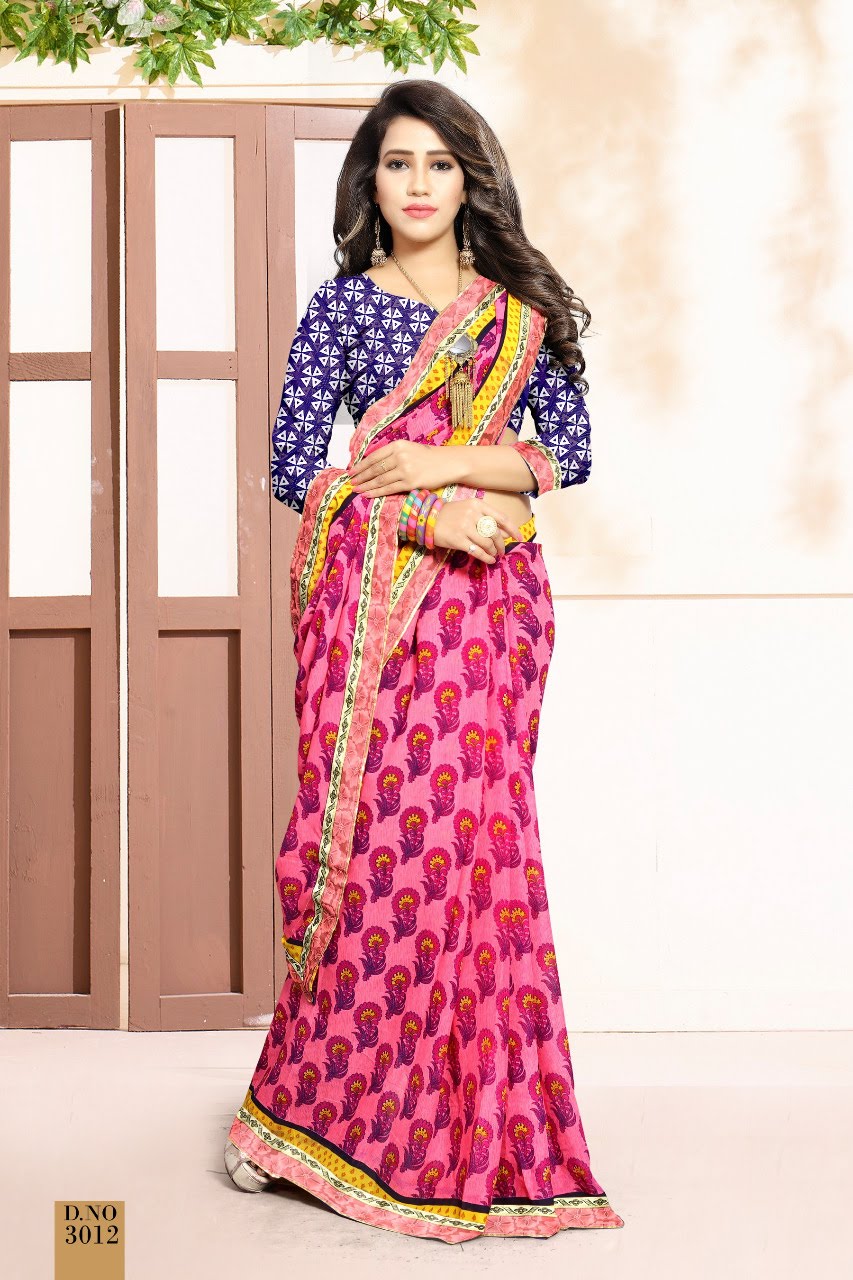 Pink printed saree