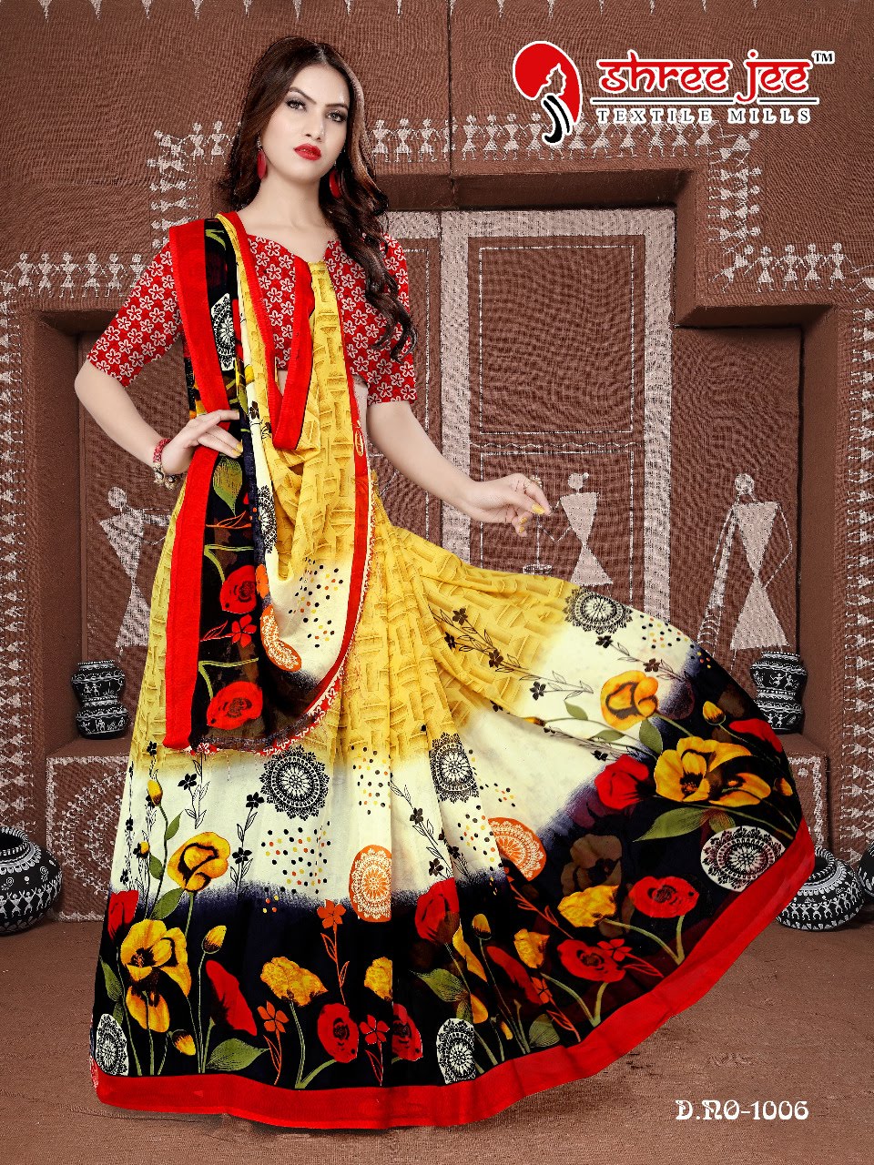 Yellow floral saree